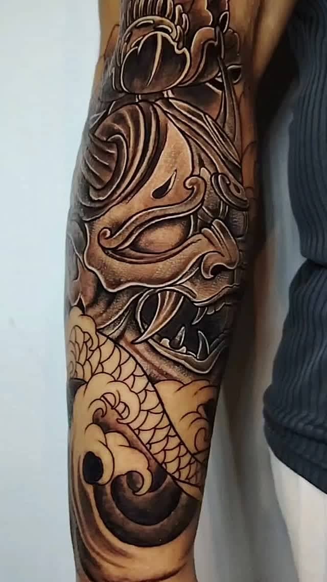 Oni Mask and Koi Forearm Sleeve