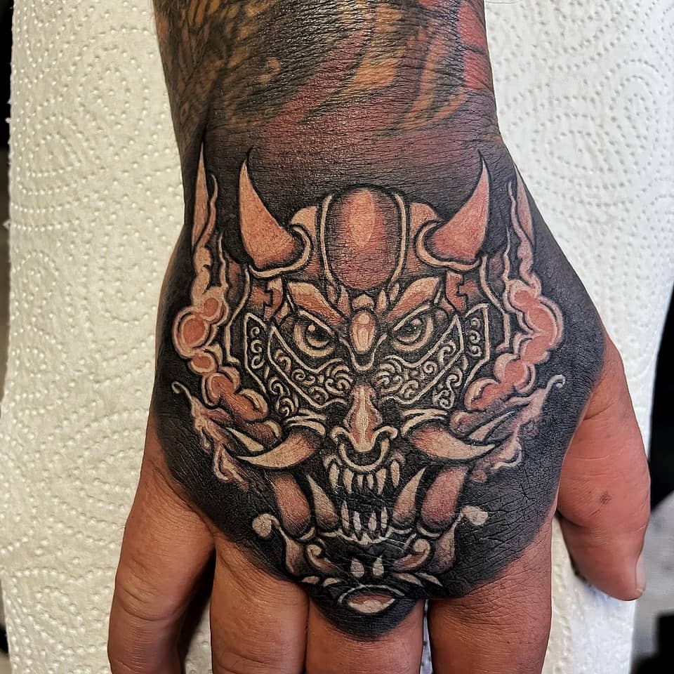 Oni Mask Hand Tattoo