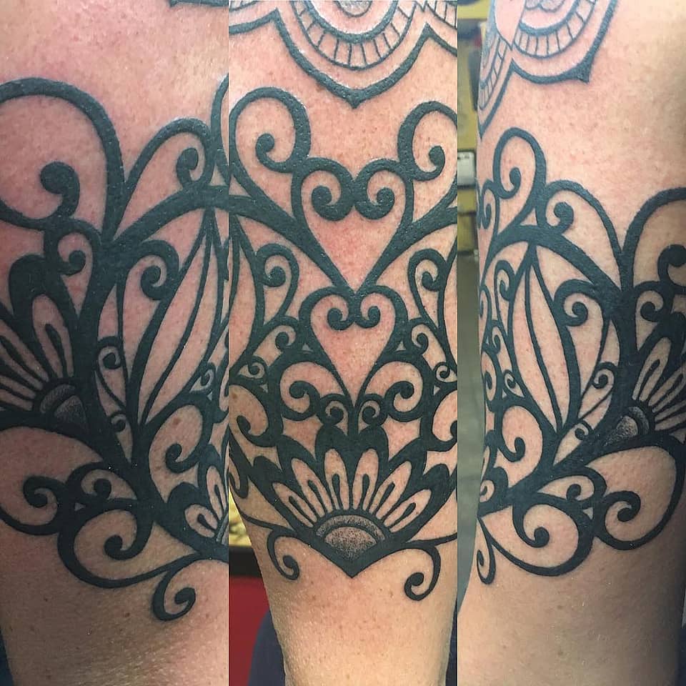 Ornamental Blackwork Lotus Cuff