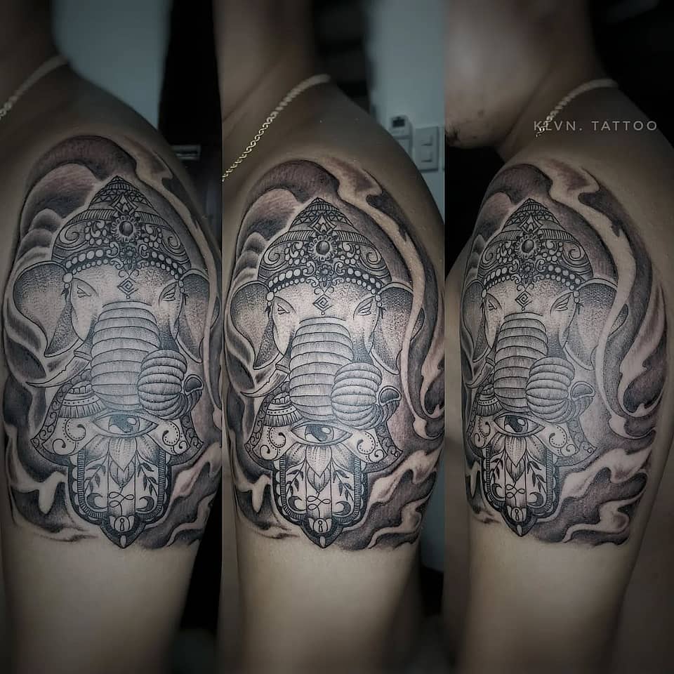 Ornate Ganesha with Hamsa and All-Seeing Eye