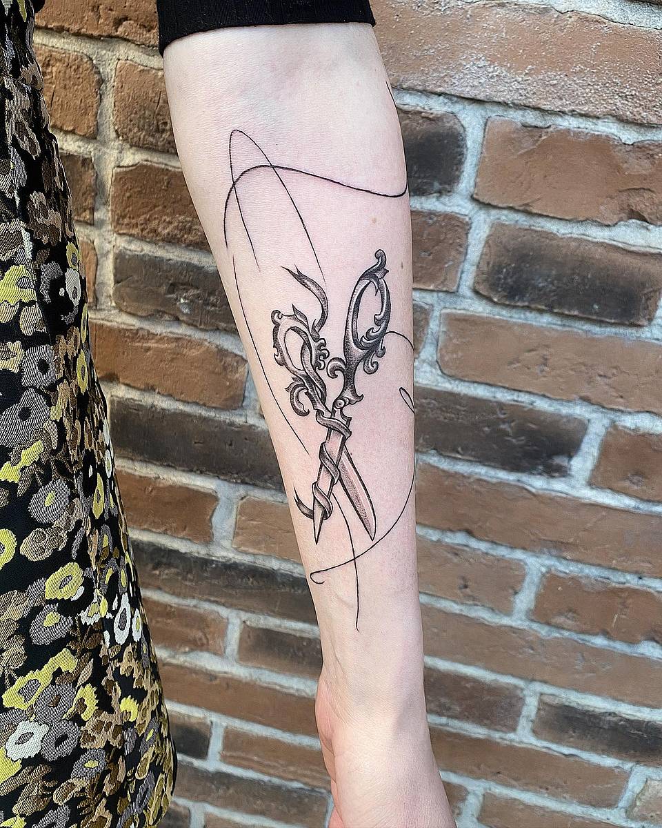 Ornate Scissors and Thread