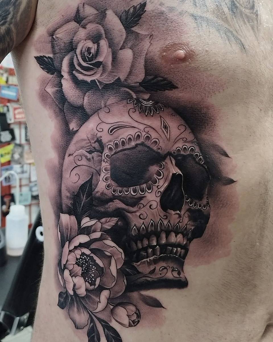 Ornate Sugar Skull and Roses
