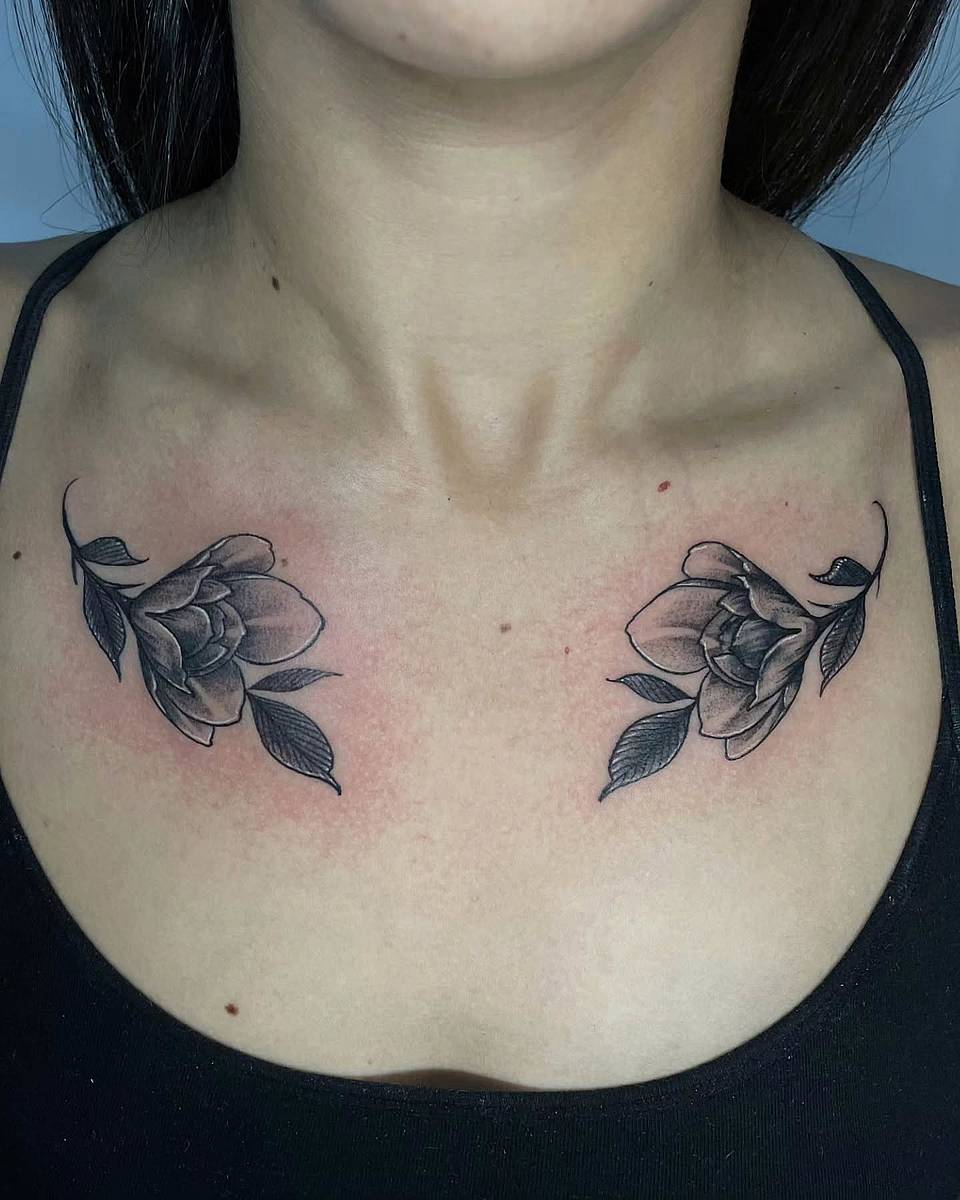 Paired Black-and-Grey Collarbone Blossoms