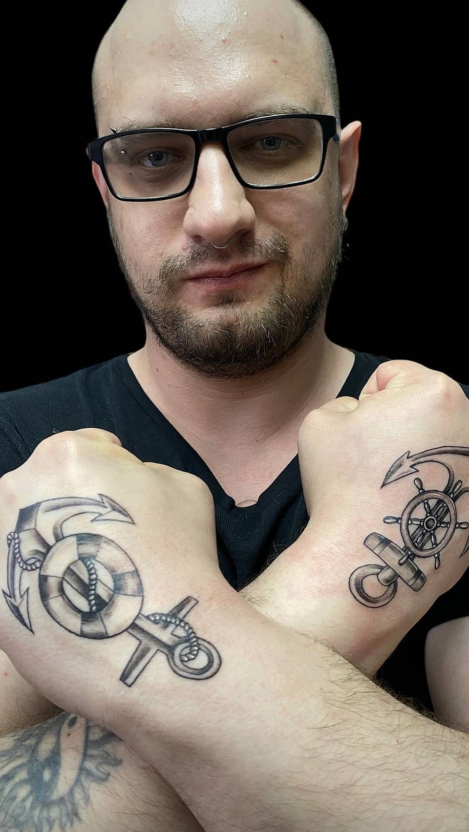 Paired Nautical Anchors and Helm