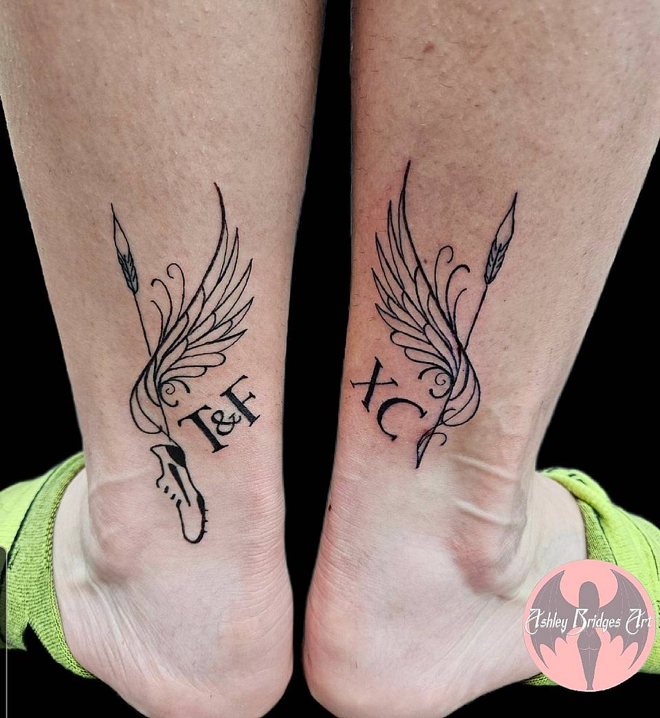Paired Winged Arrow and Pointe Shoe Initials