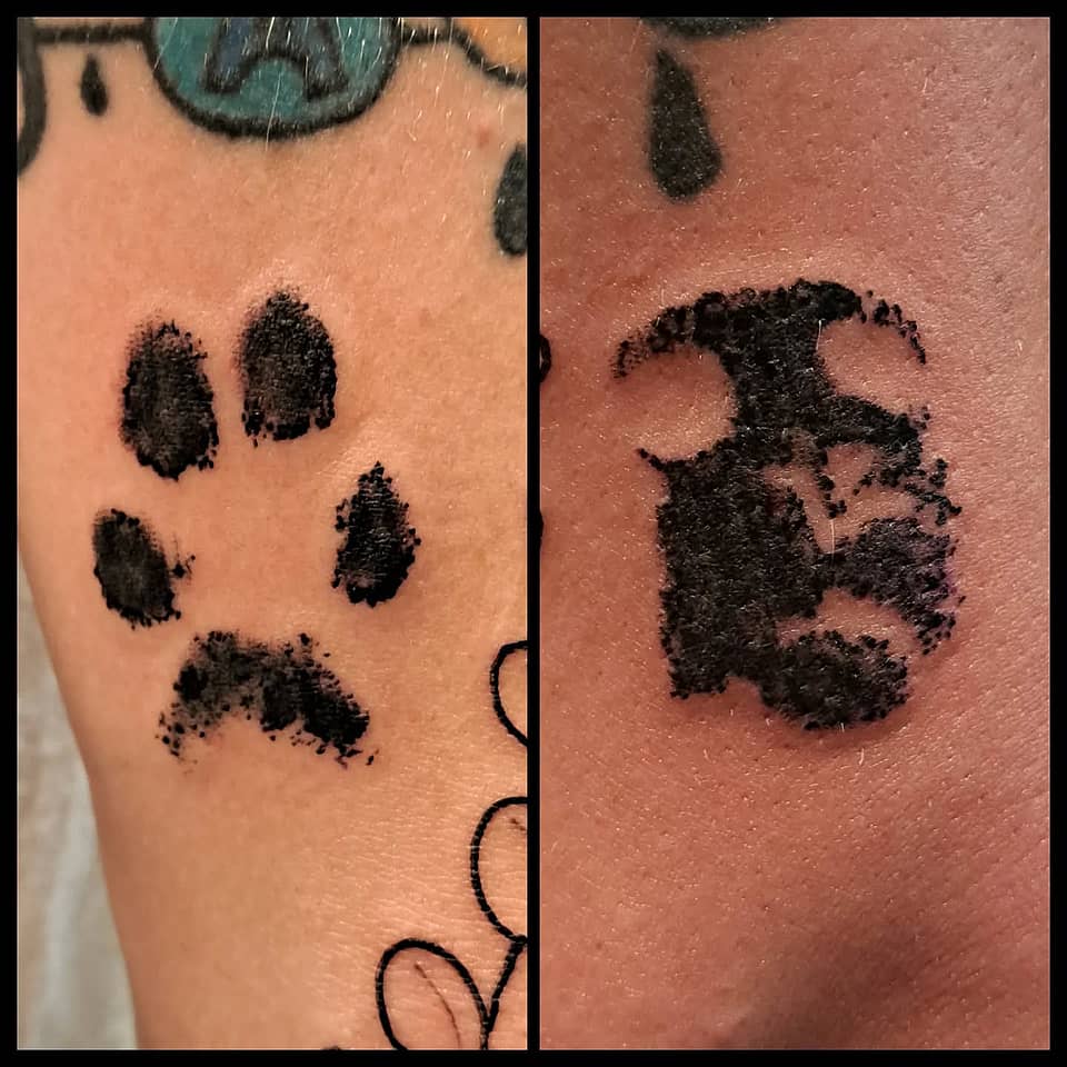Paw Print and Abstract Glyph