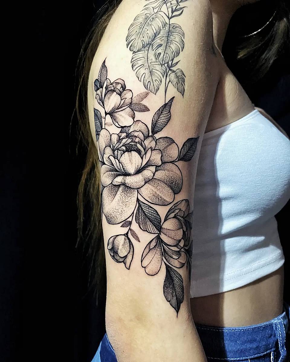 Peony Branch Dotwork