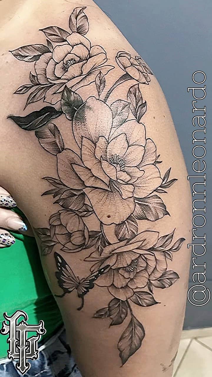 Peony Cascade with Butterfly