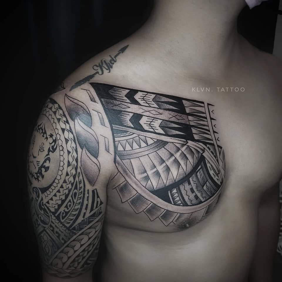 Polynesian Shoulder-to-Chest Tribal Panel