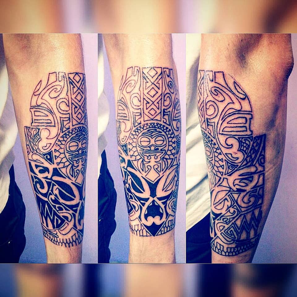 Polynesian Tiki Mask Forearm Sleeve