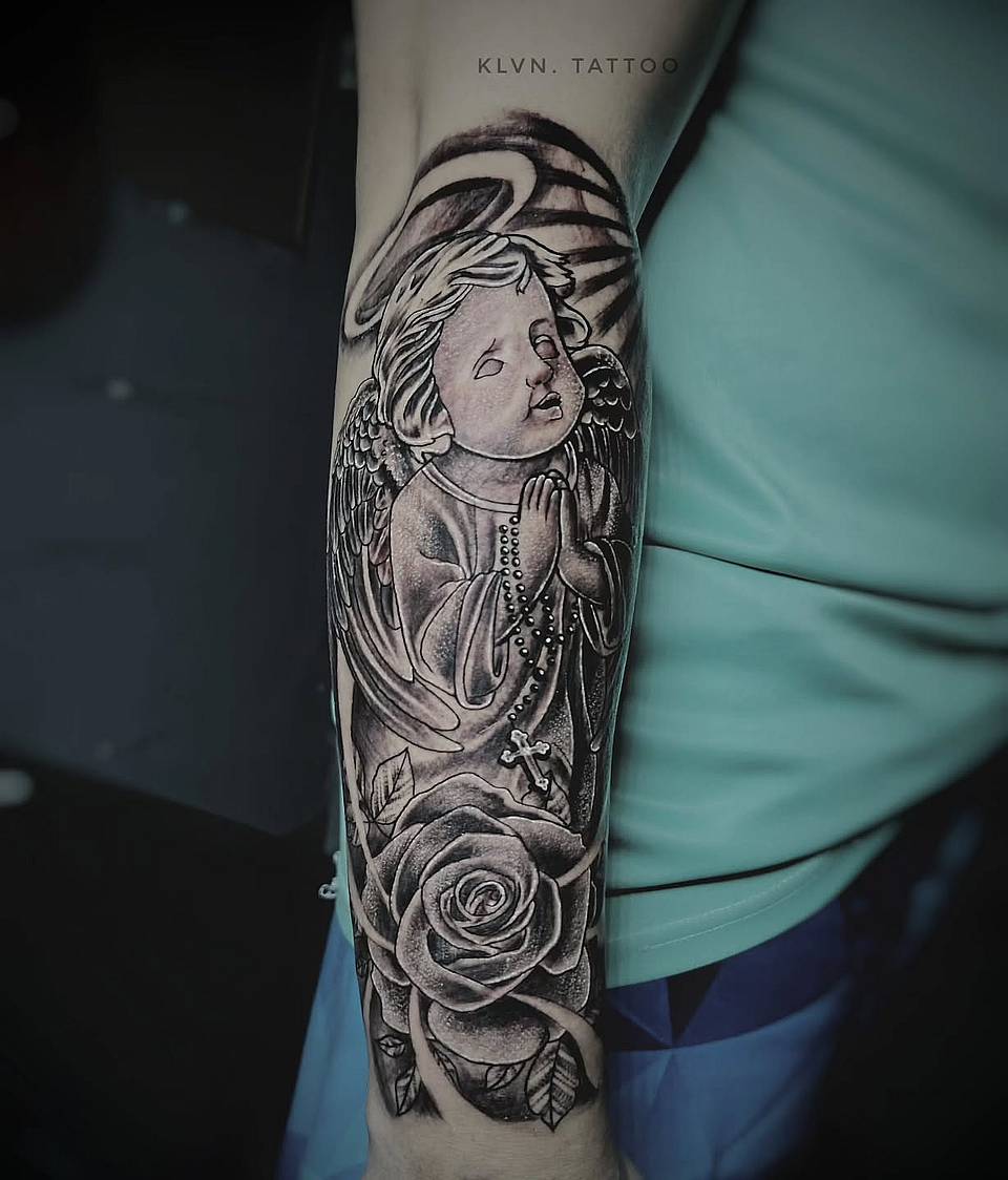 Praying Cherub and Rose