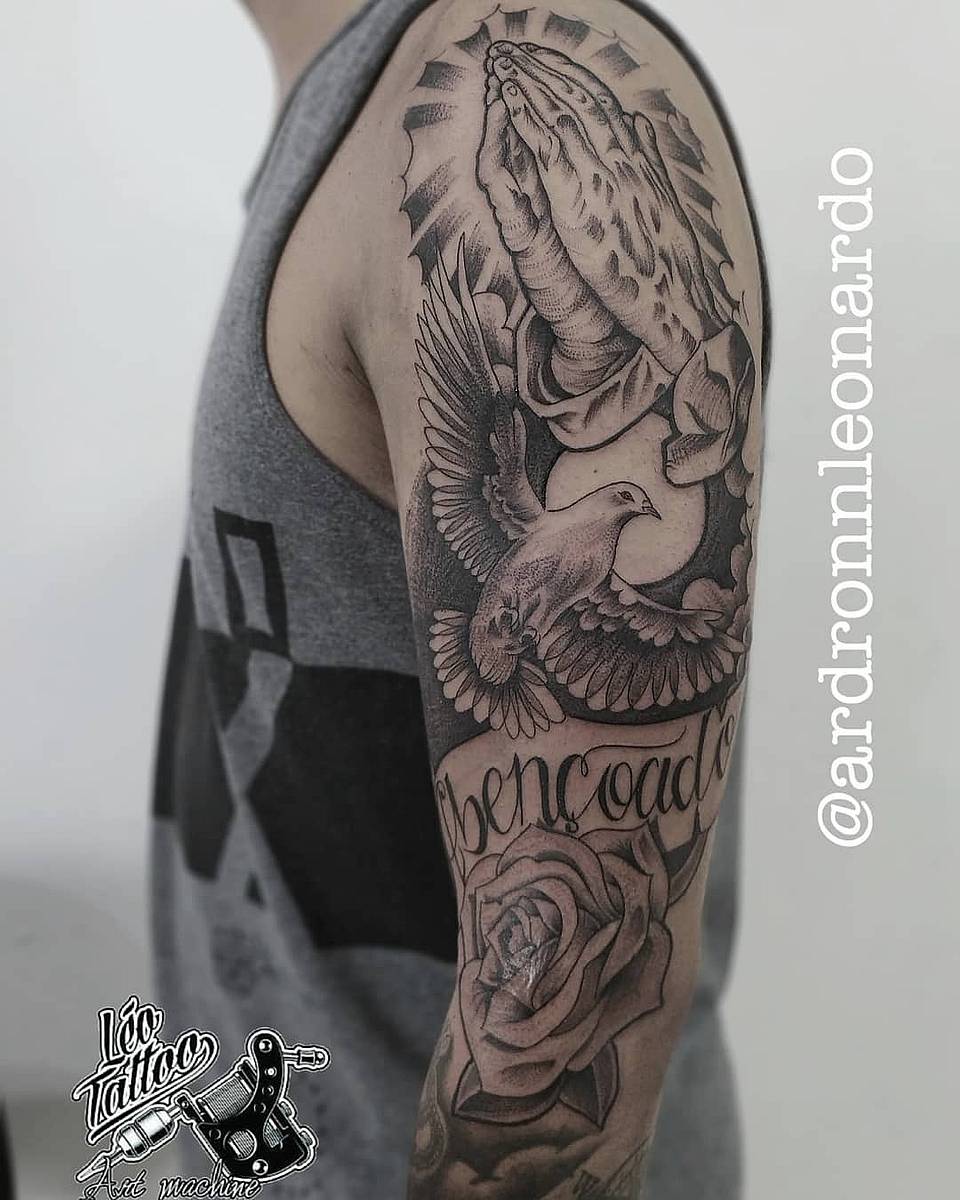 Praying Hands, Dove & Rose Half-Sleeve