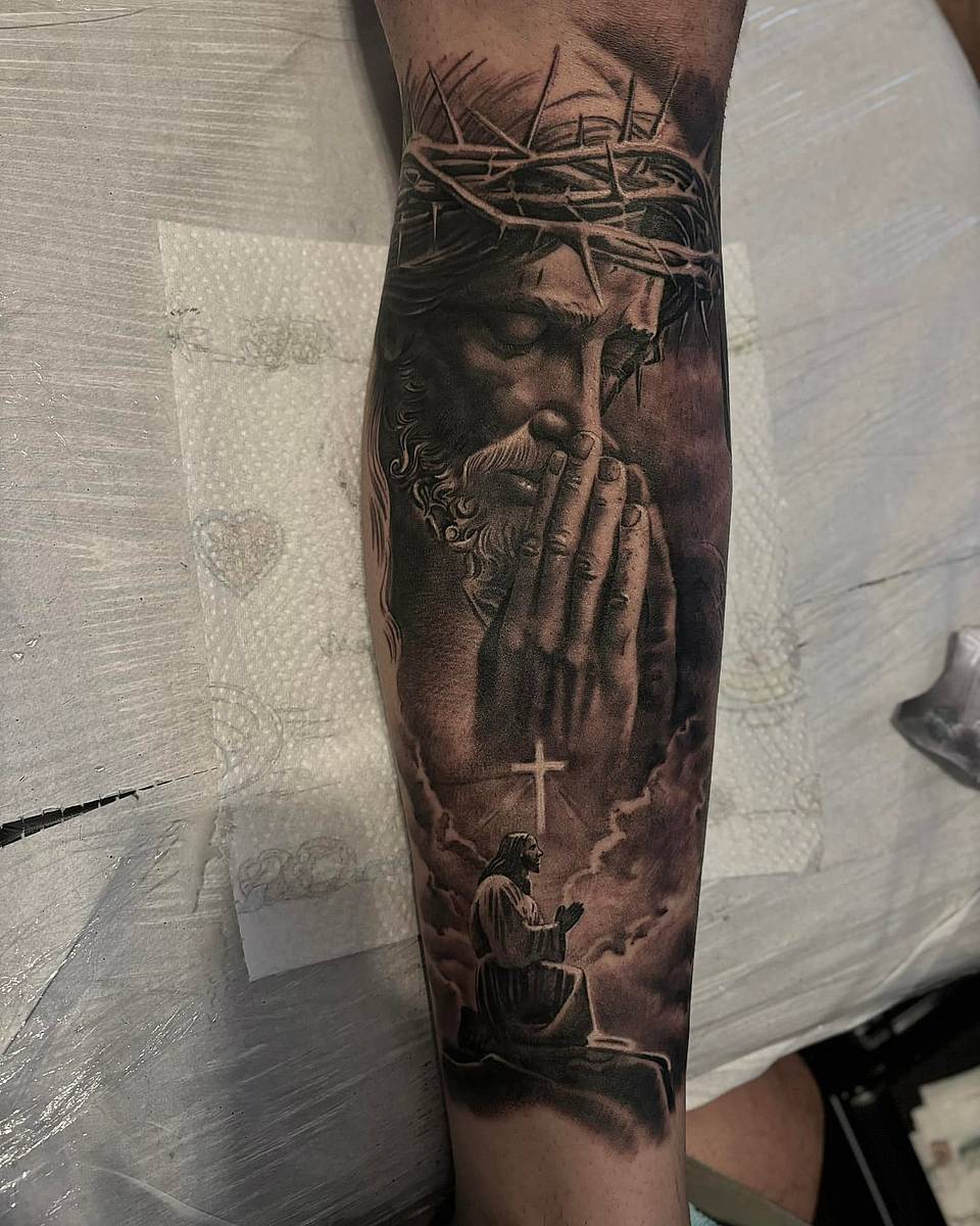 Praying Jesus Portrait with Crown of Thorns