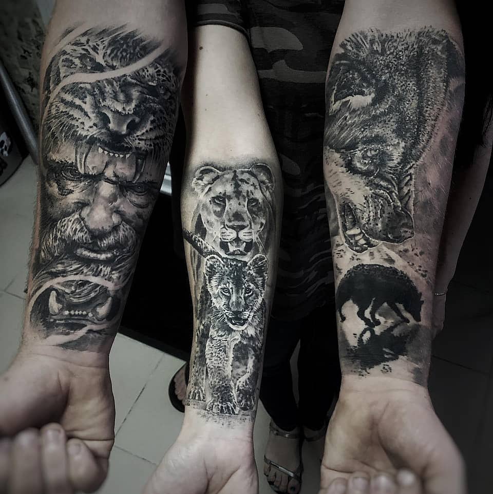 Predators and Protector Forearm Triptych