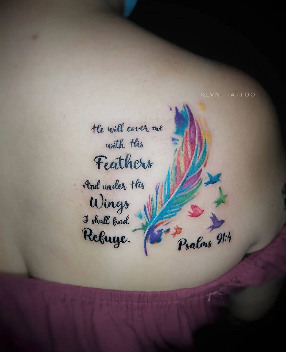 Psalm 91:4 Watercolor Feather