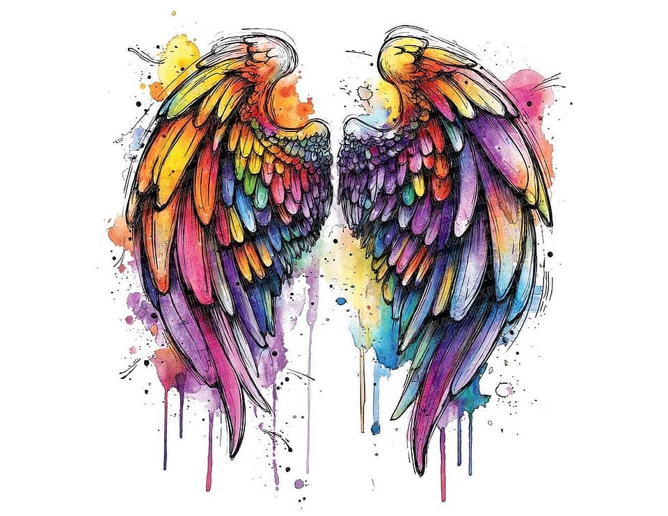 Rainbow Watercolor Angel Wings