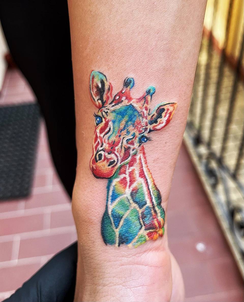 Rainbow Watercolor Giraffe