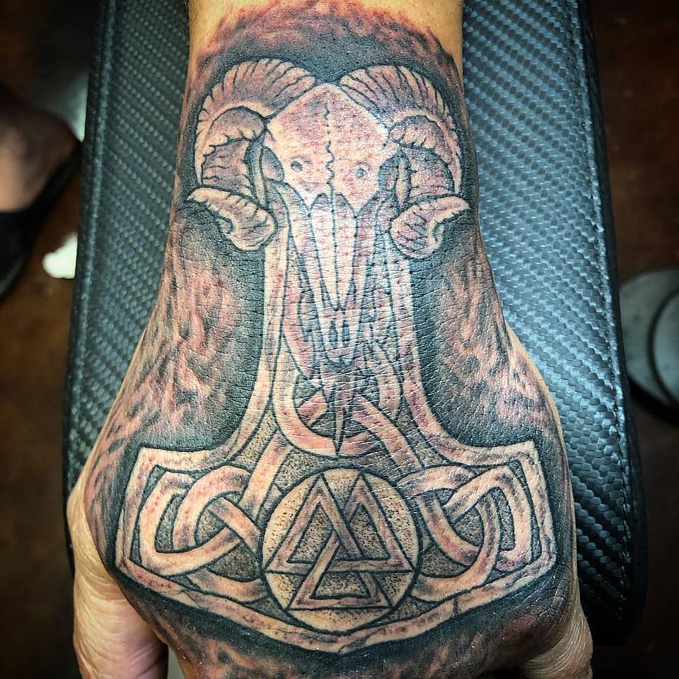 Ram-Skull Mjolnir with Valknut