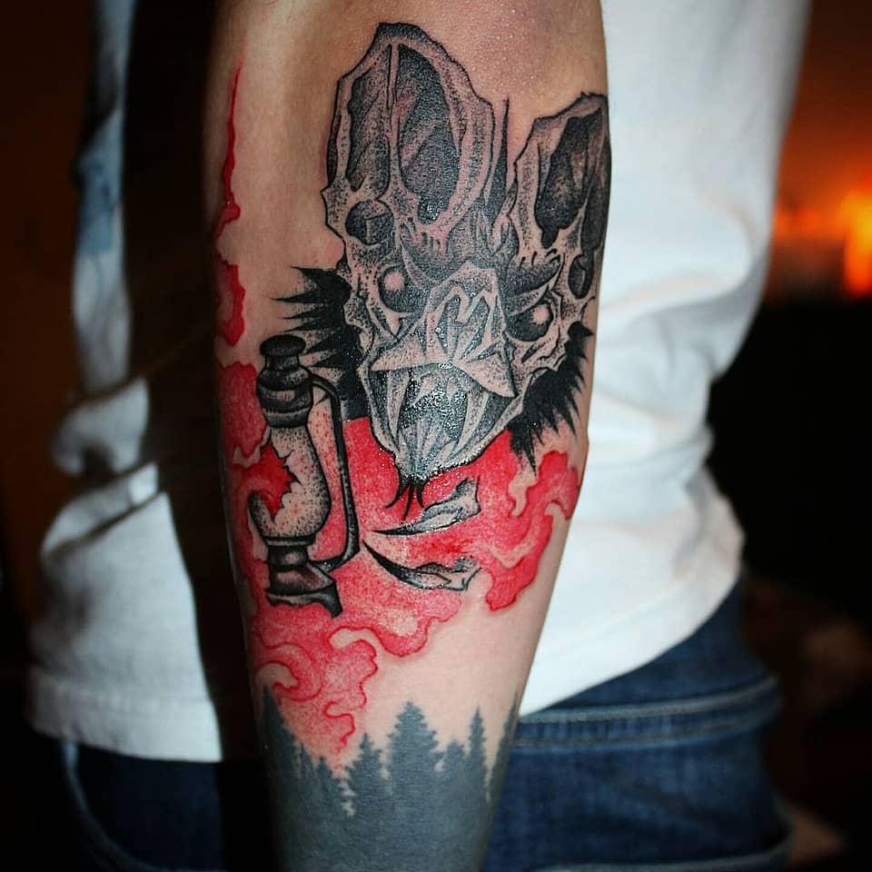 Raven Skull and Lantern with Red Smoke