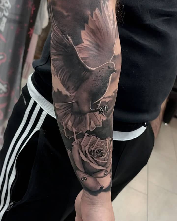 Realistic Dove and Rose