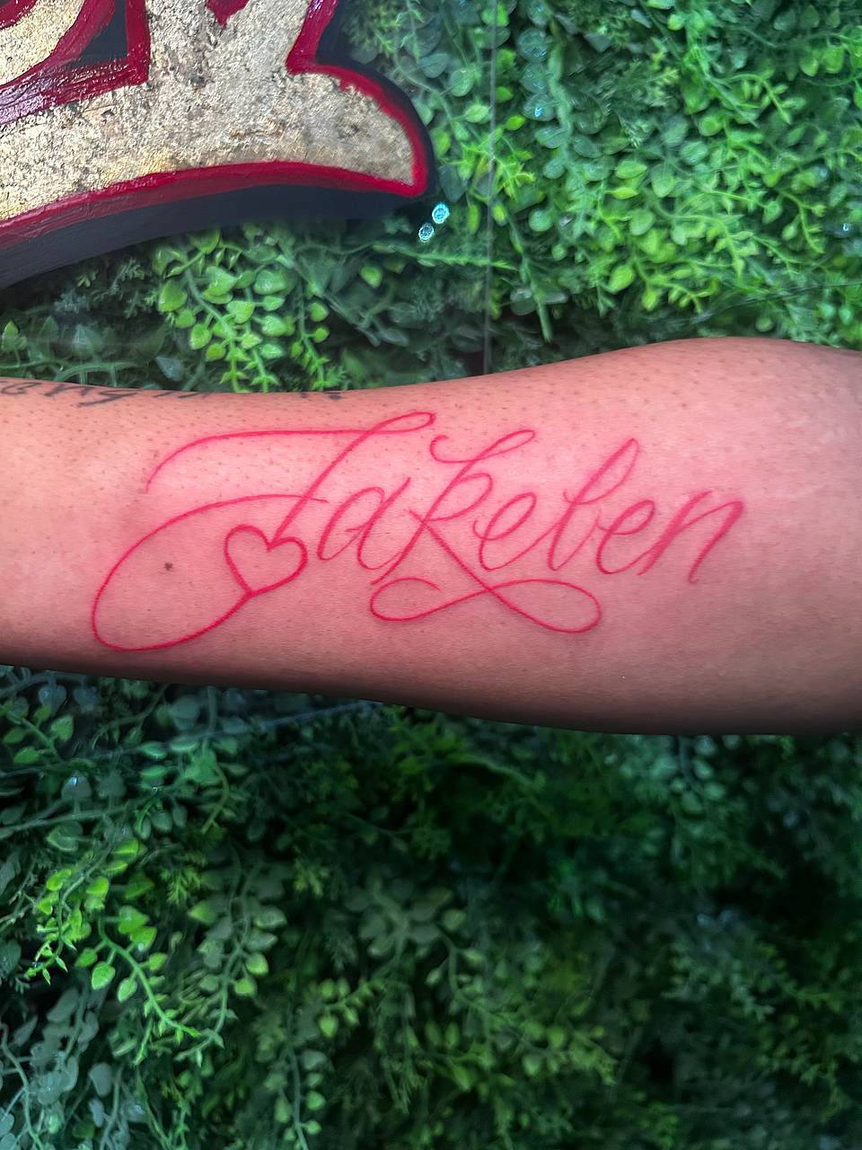 Red Cursive Name with Heart Accent