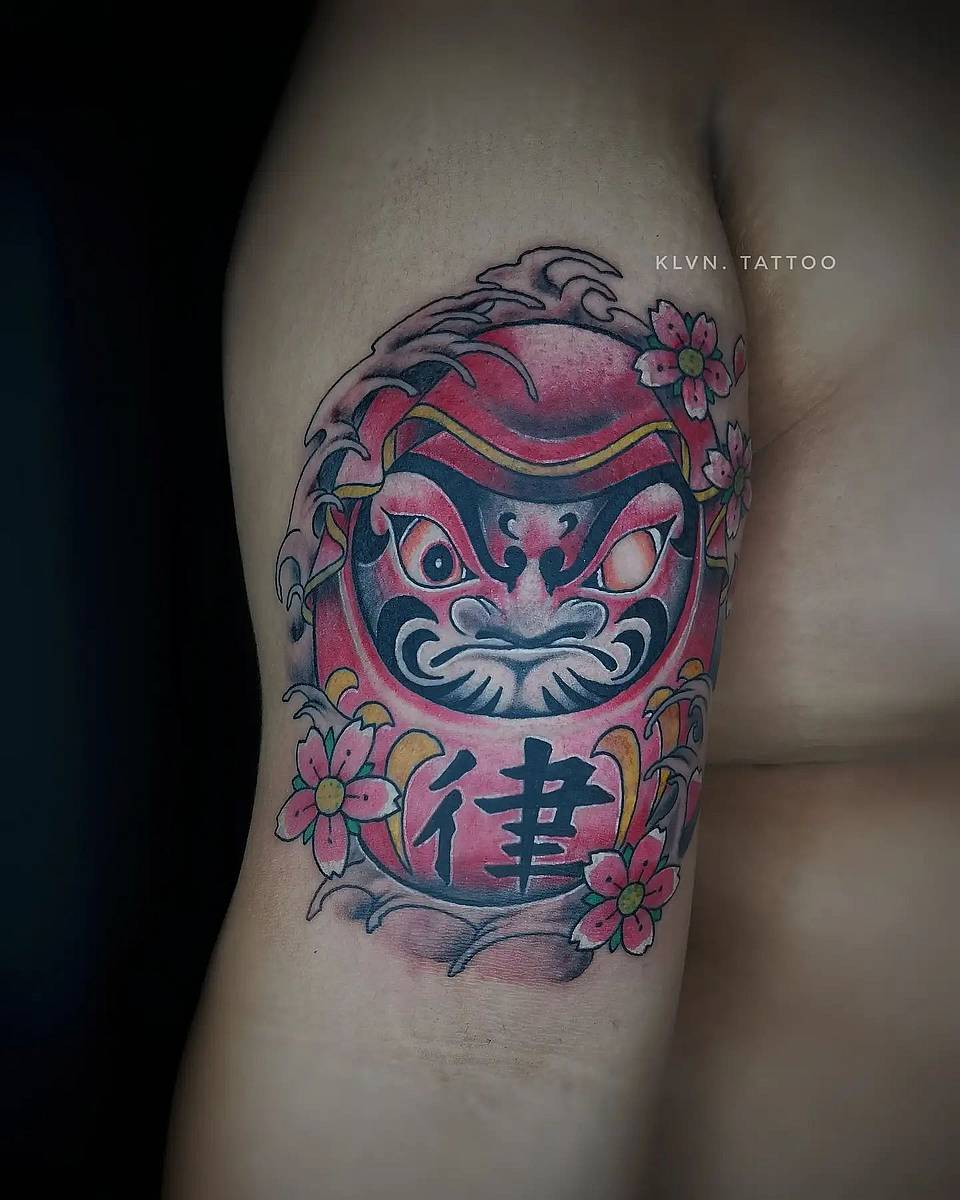 Red Daruma with Sakura Blossoms
