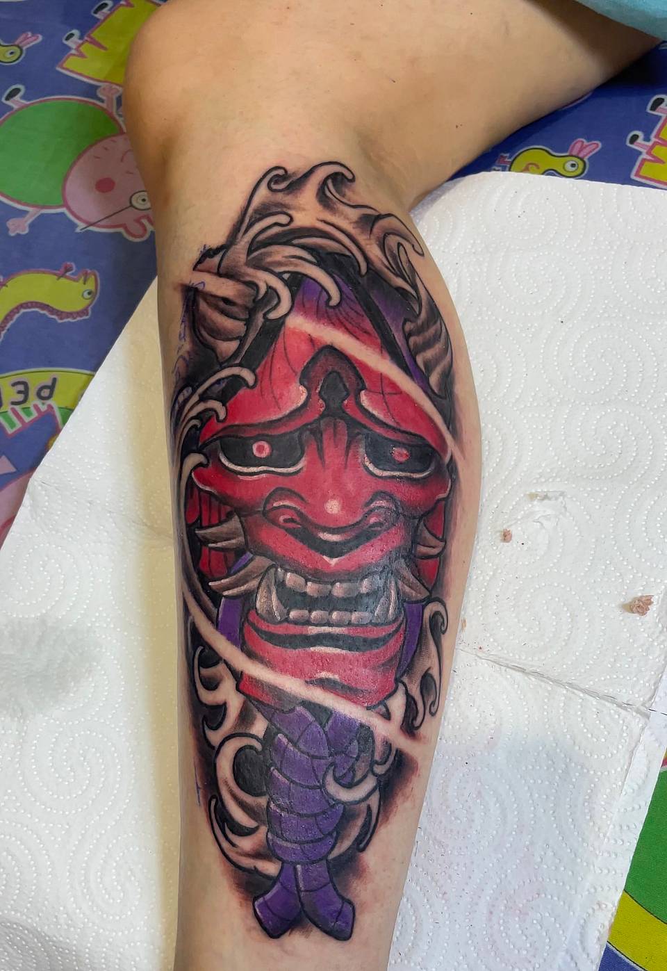 Red Hannya Mask with Smoke and Cord
