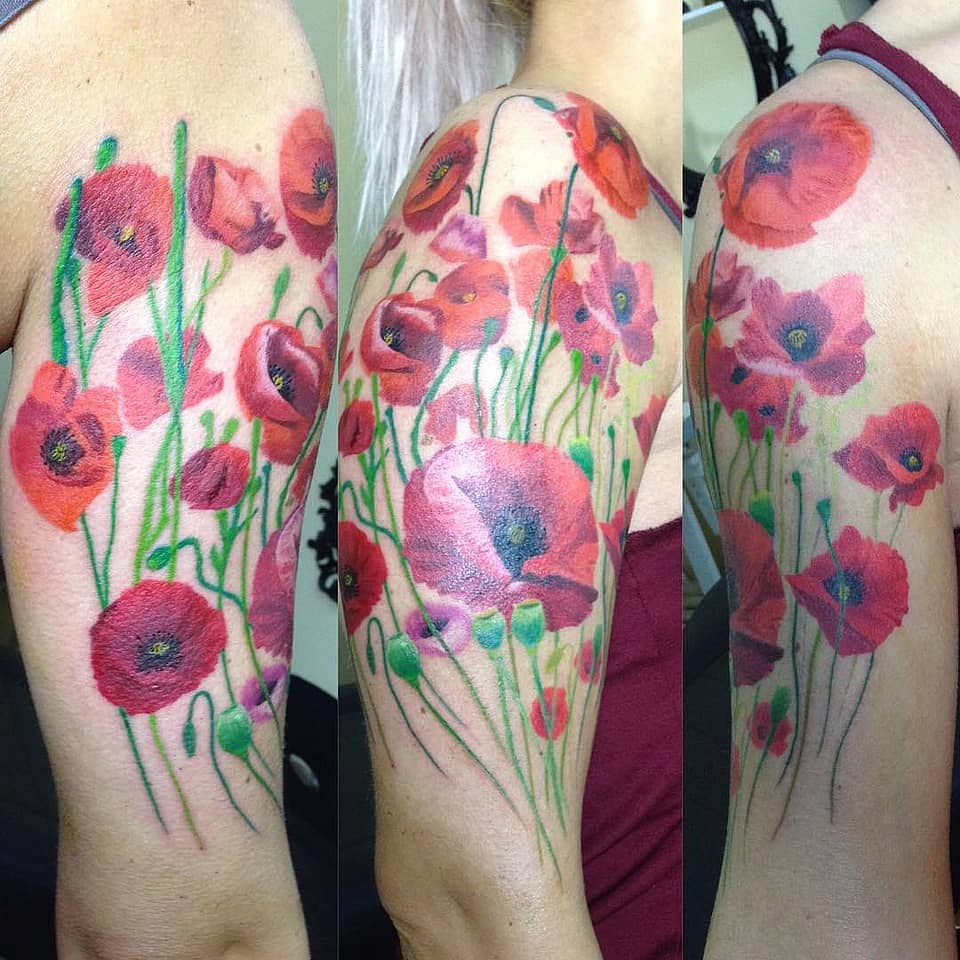 Red Poppy Meadow Half-Sleeve