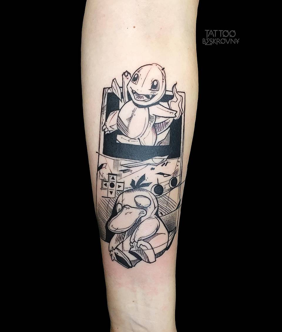 Retro Game Boy Duo — Charmander & Psyduck