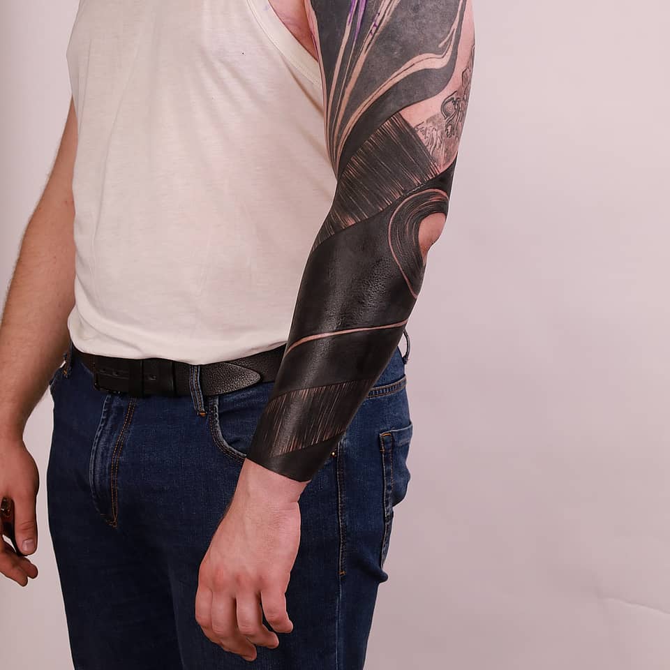 Ribbon Blackwork Forearm Sleeve