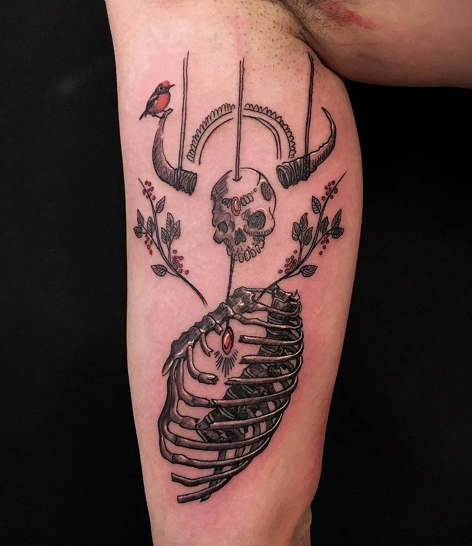 Ribcage Reliquary with Hanging Skull