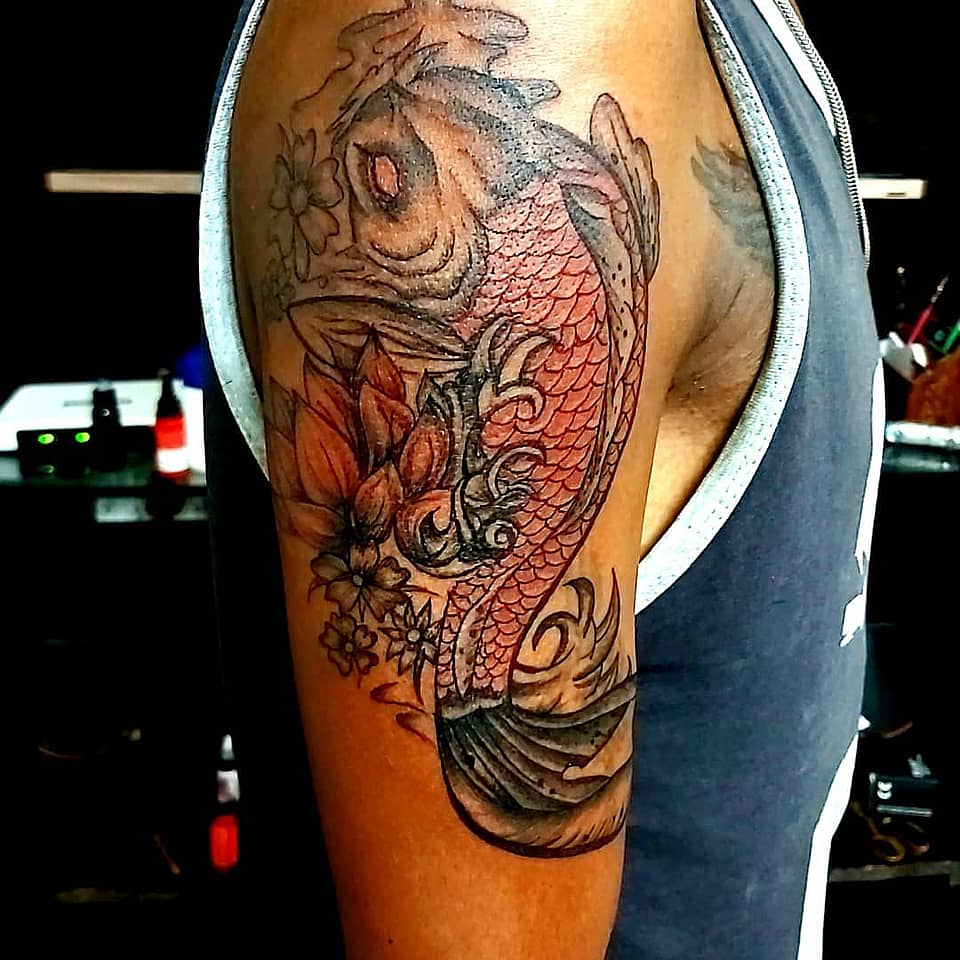 Rising Koi and Lotus Flow