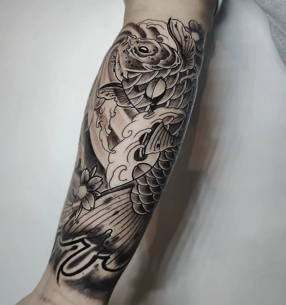 Rising Koi and Waves
