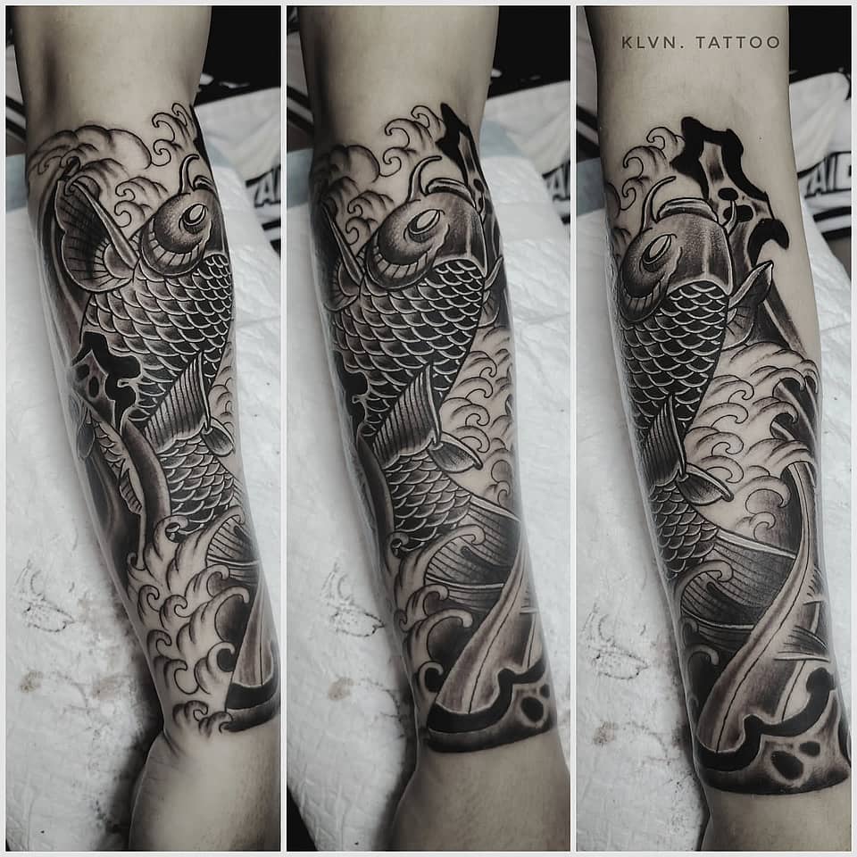 Rising Koi in Waves