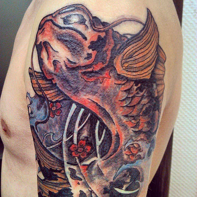 Rising Koi with Cherry Blossoms