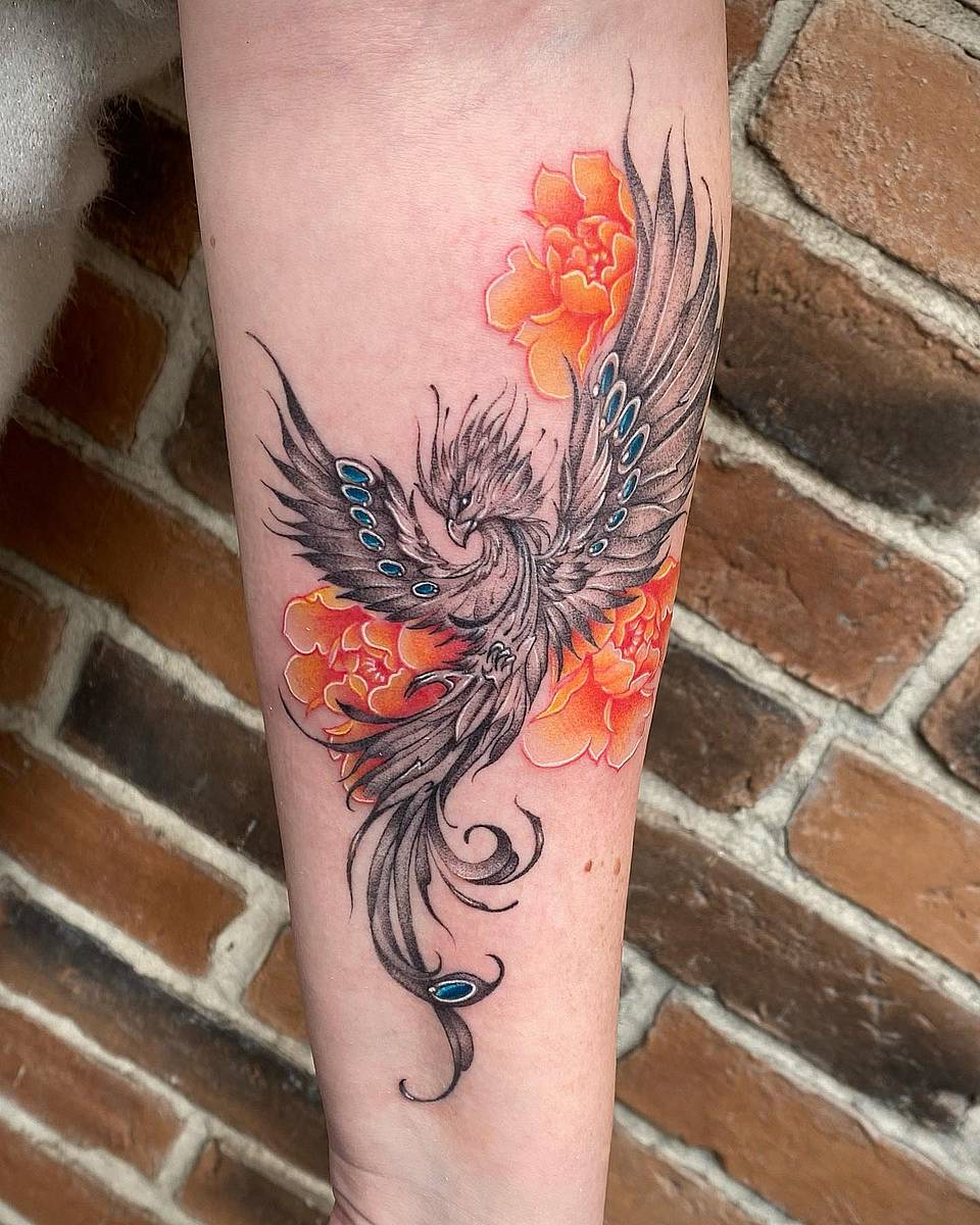 Rising Phoenix with Peonies