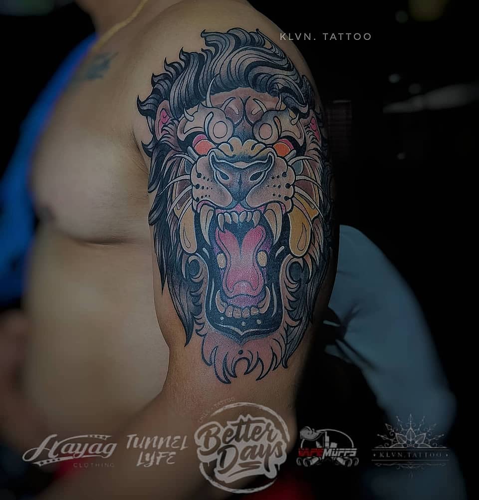 Roaring Neo-Traditional Lion