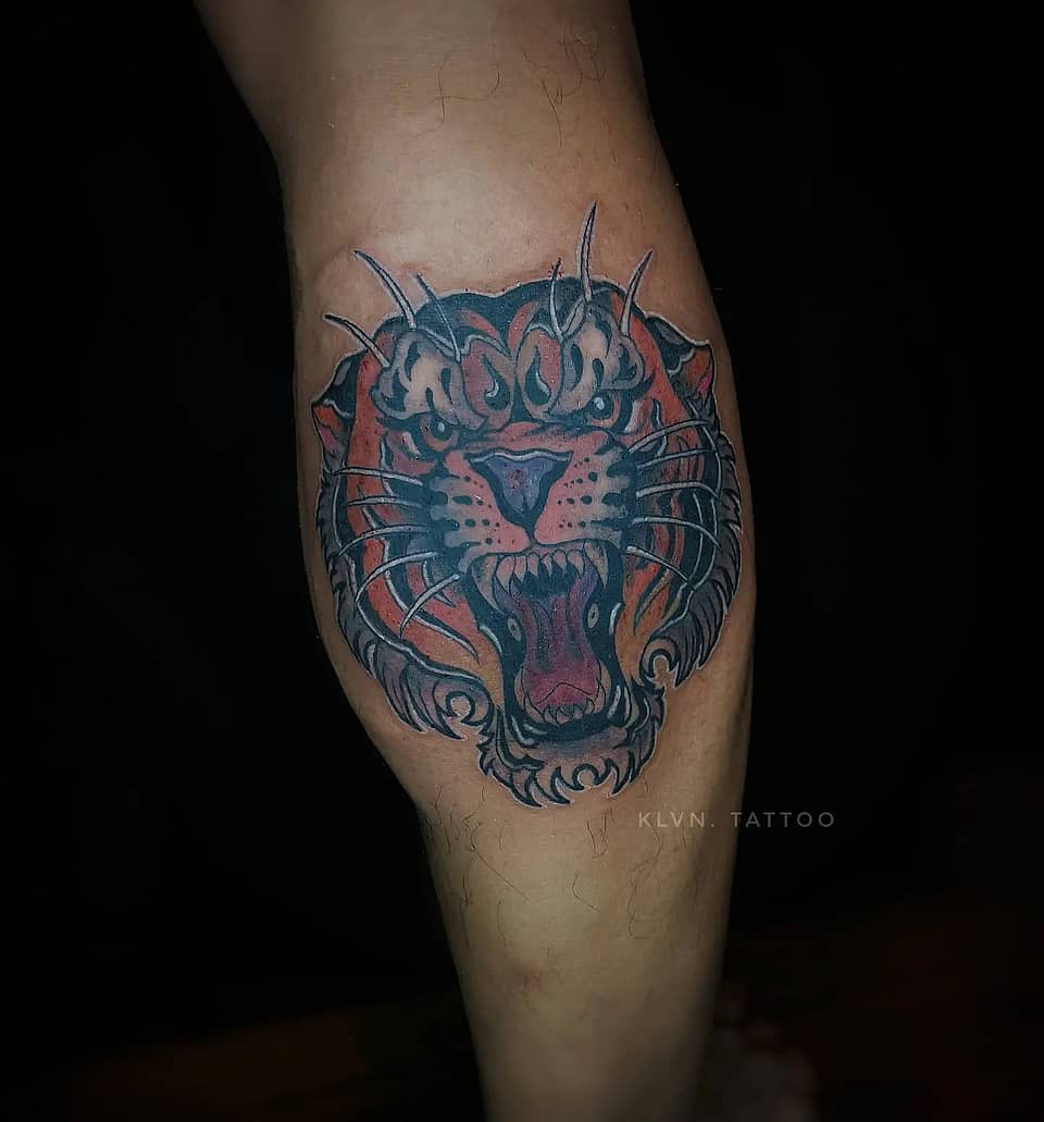 Roaring Neo-Traditional Tiger Head