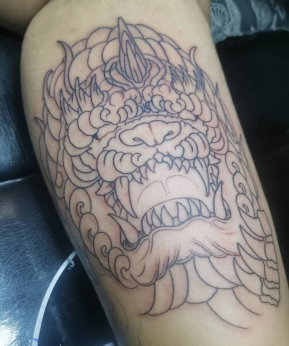 Roaring Shishi (Oni-style) Outline