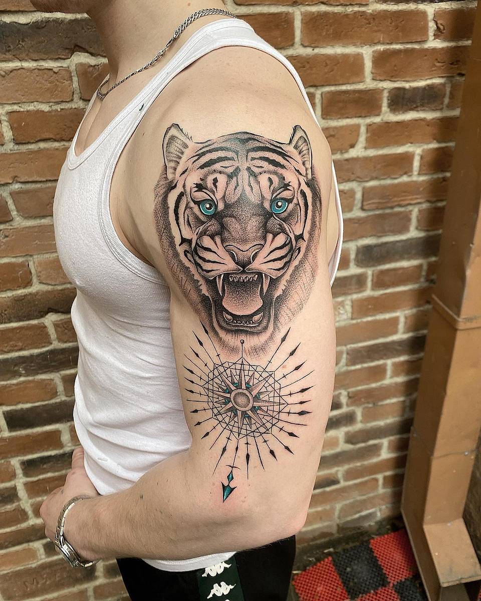 Roaring Tiger with Compass Mandala