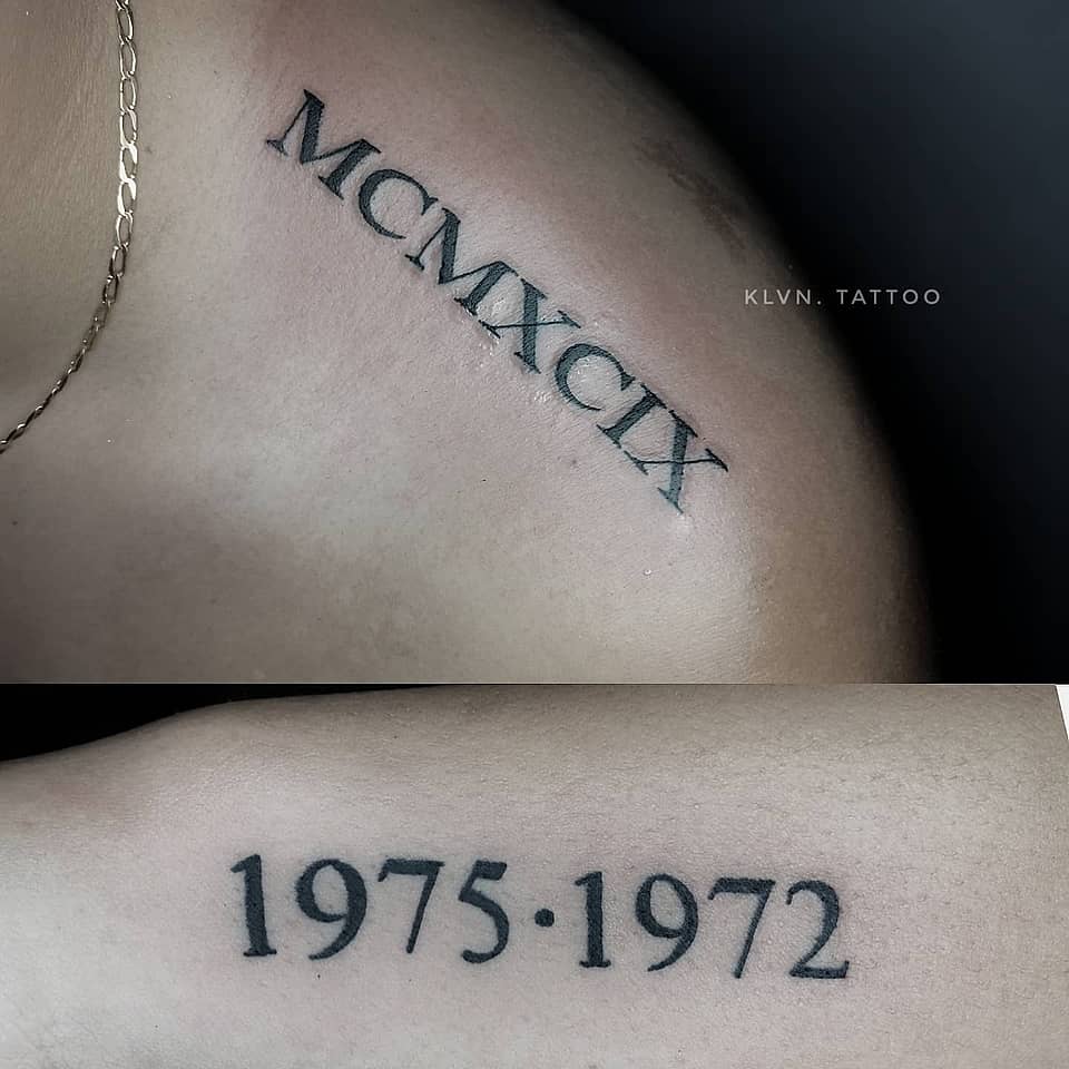 Roman Numeral & Numeric Date Tattoo