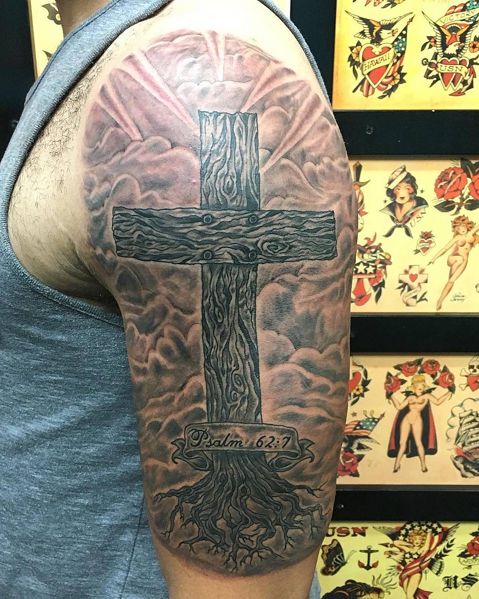 Rooted Wooden Cross with Psalm 62:7