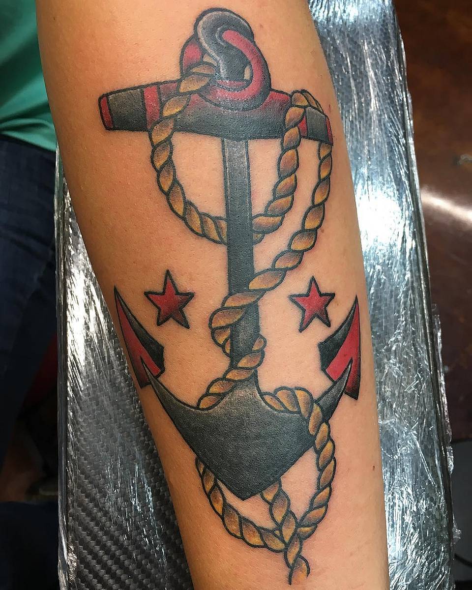 Rope-Wrapped Anchor and Red Stars