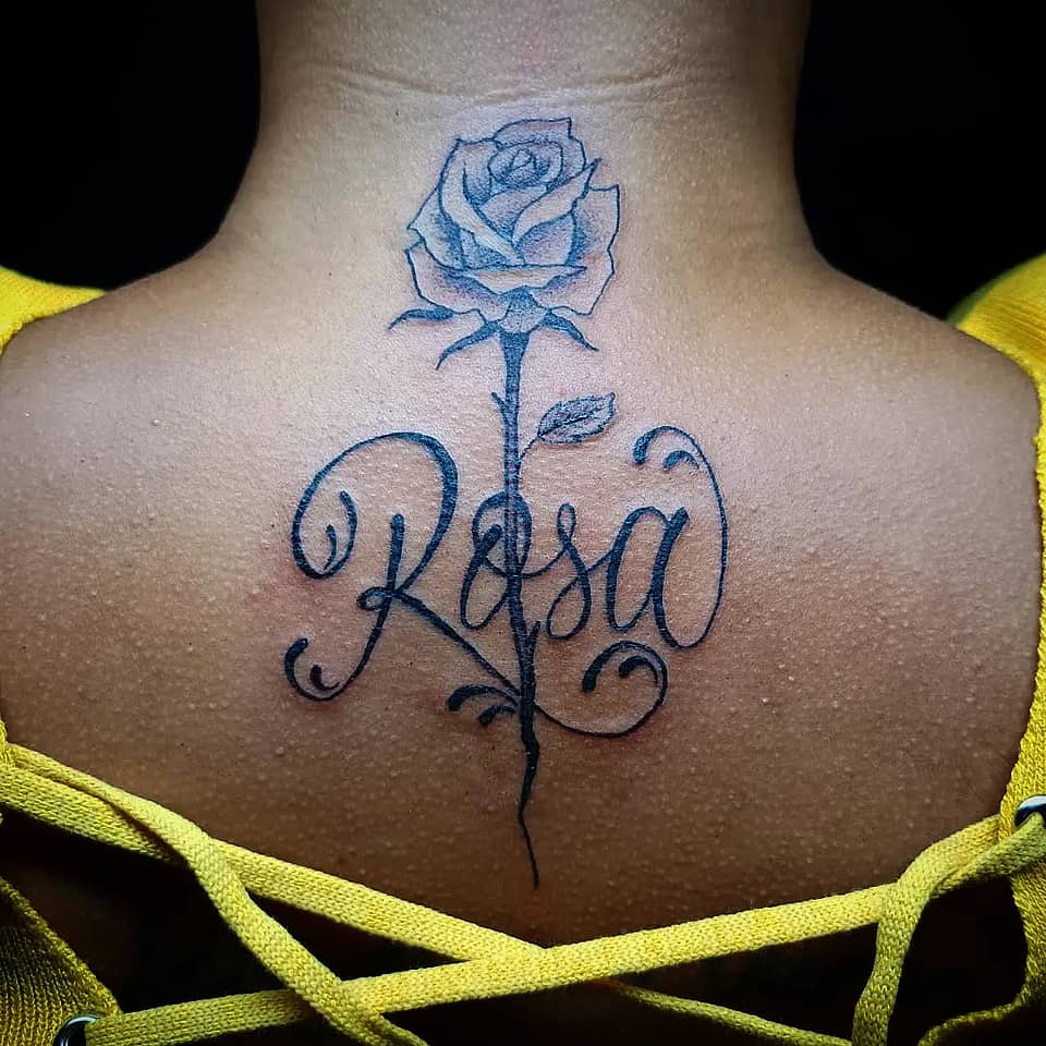 Rosa Script Rose on Upper Back