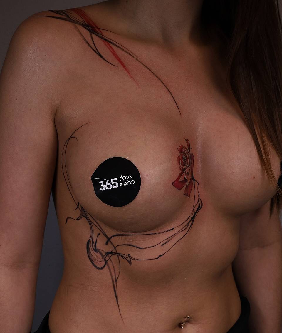 Rose and Flowing Line Chest Piece