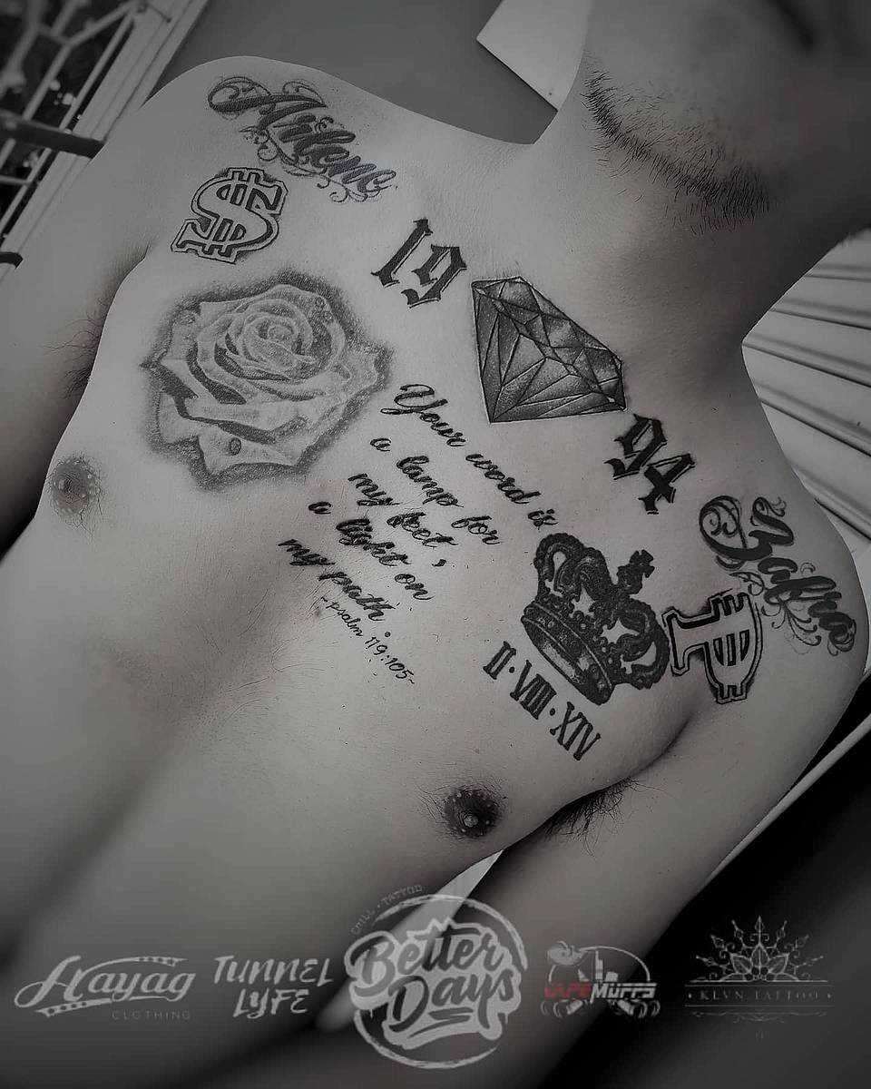 Rose, Diamond & Crown Chest Piece