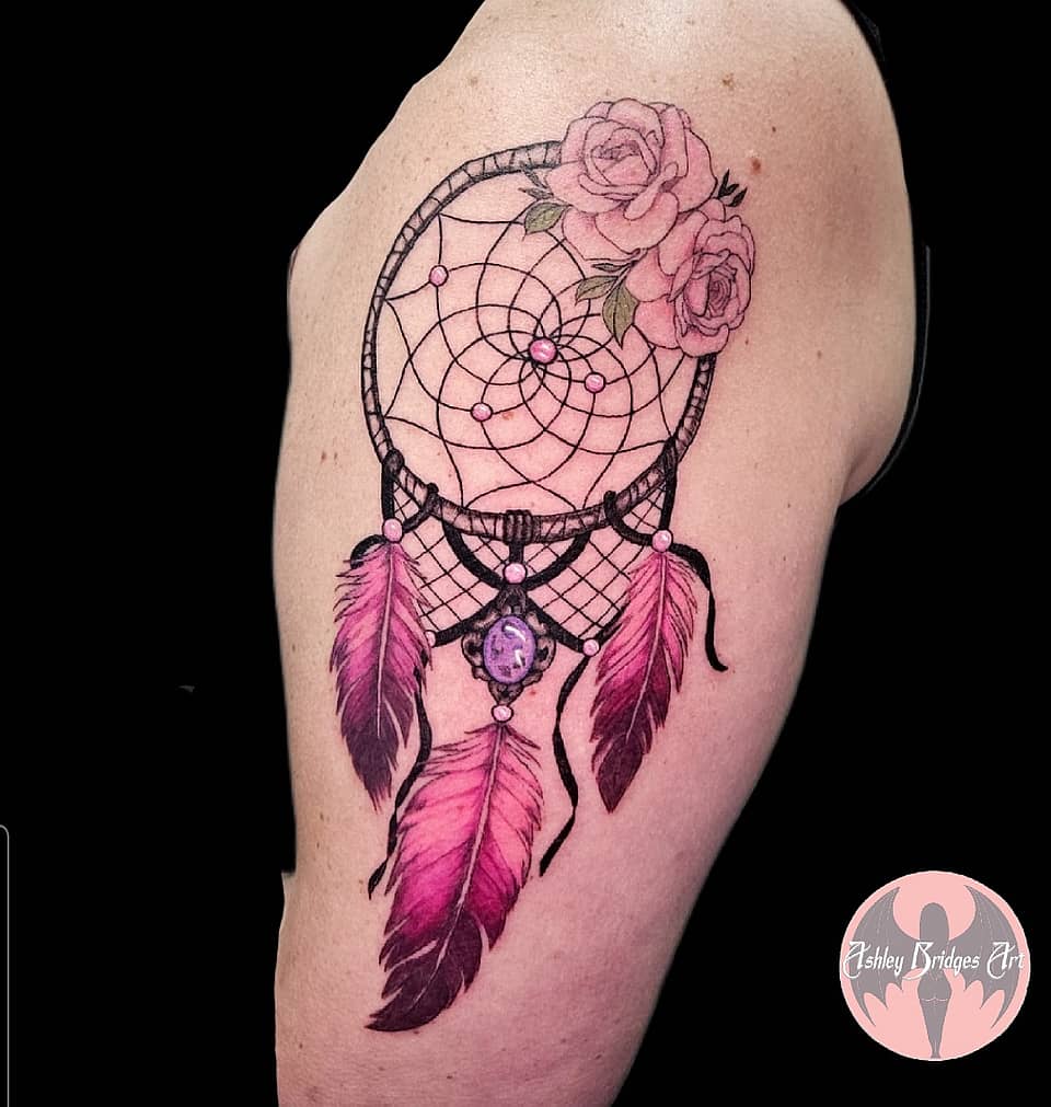 Rose Dreamcatcher with Pink Feathers
