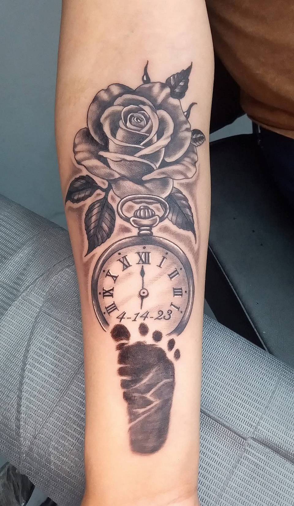Rose, Pocket Watch & Baby Footprint Memorial
