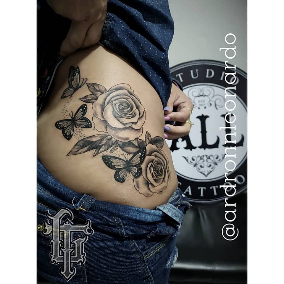 Roses & Butterflies Hip Tattoo