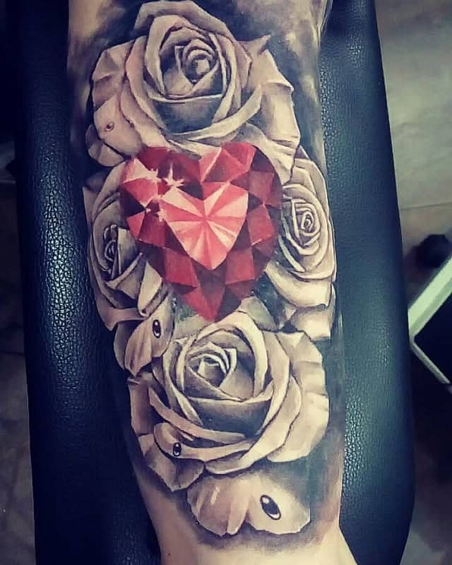 Ruby Heart with Black-and-Grey Roses